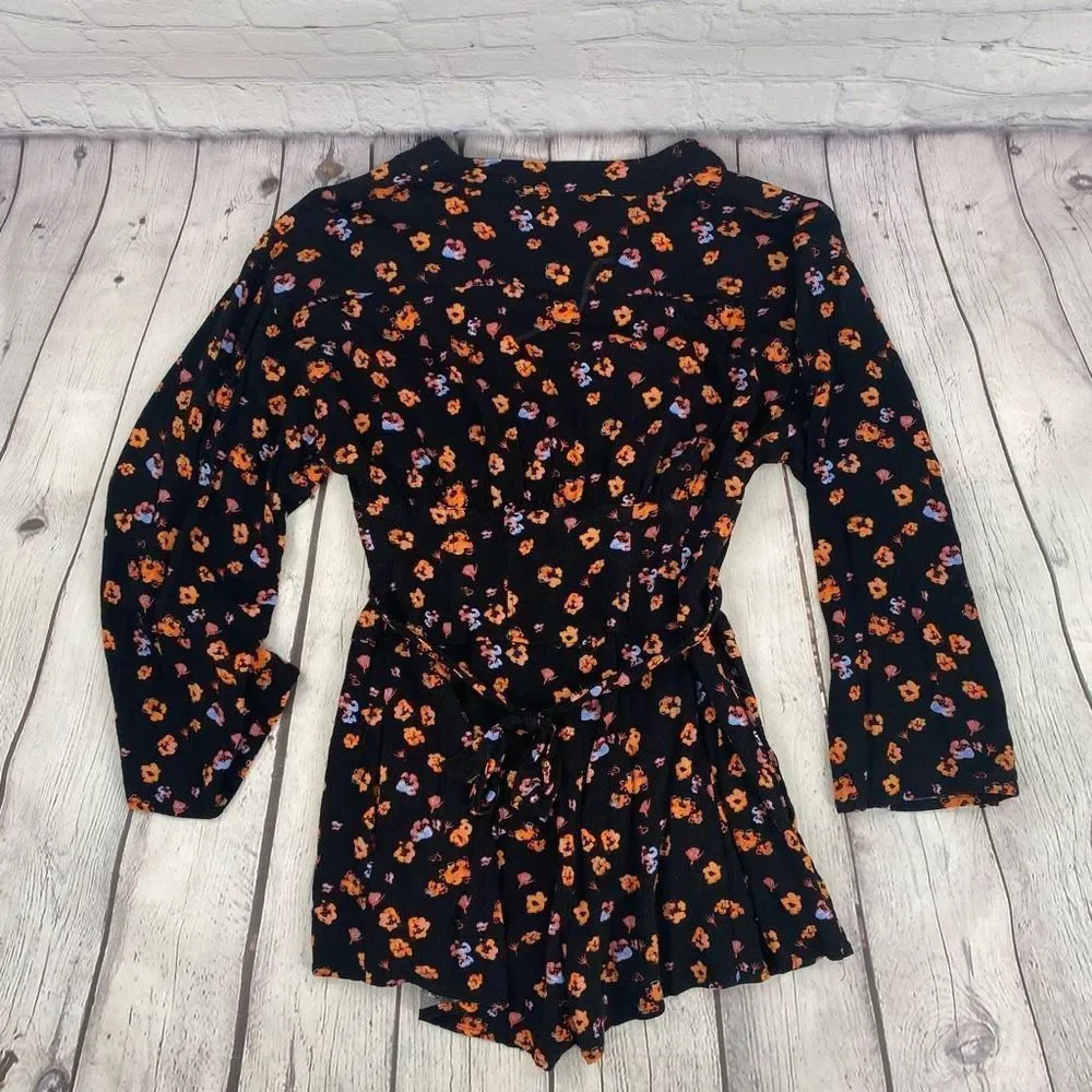 Free People L’Amour Printed Romper Black Long Sleeve Size 0 - Picture 8 of 9
